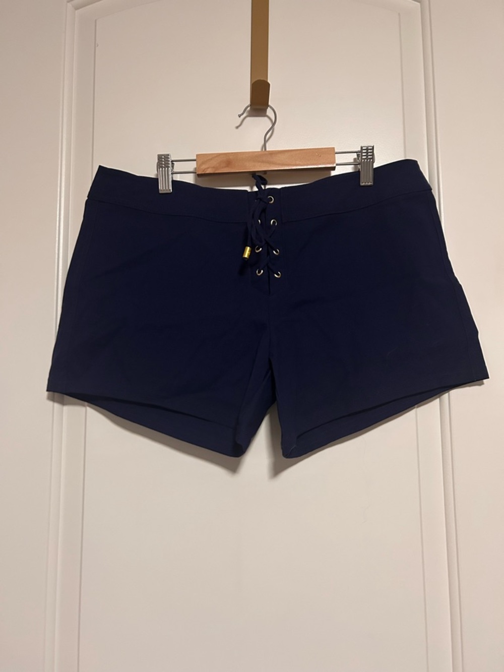 🌊🐳NWT🐬🌊Helen Jon Navy & Gold Lace-Up Swim Quick Dry Board Shorts🐬🌊🐳